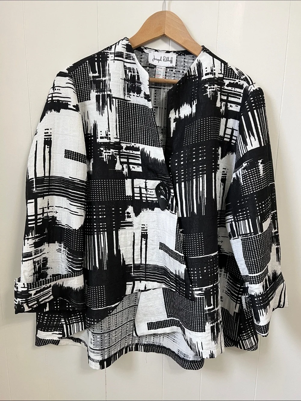 Joseph Ribkoff Asymmetrical Abstract Art Print Jacket Style 173820 Button 16